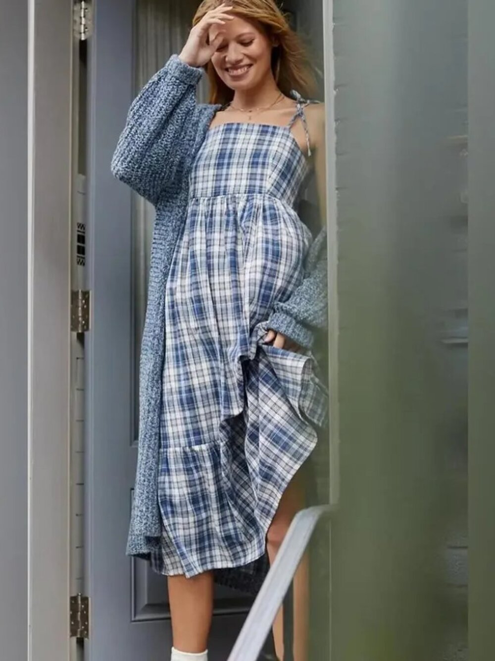 Anthropologie Plaid Babydoll Midi Dress S